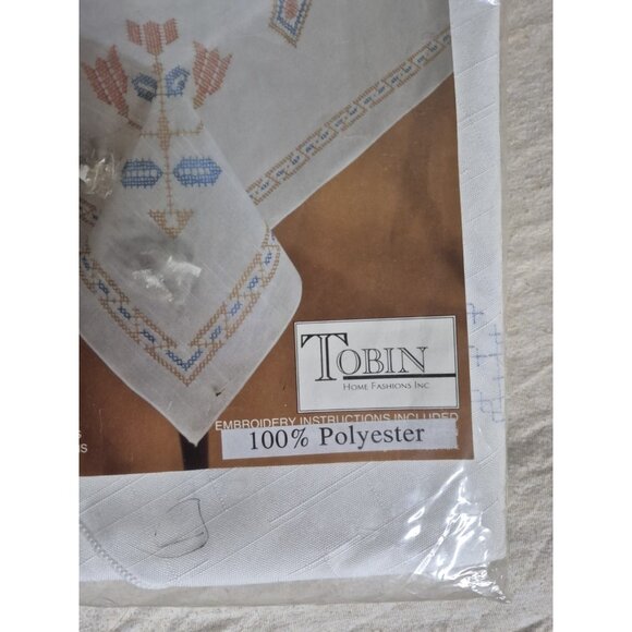 Vintage Tobin Embroidery Desert Flower Southwest Design 58x104 Tablecloth - Picture 6 of 8